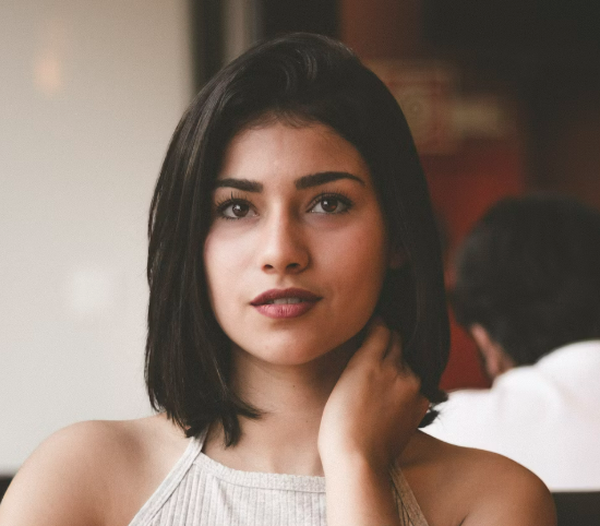Woman with short dark hair